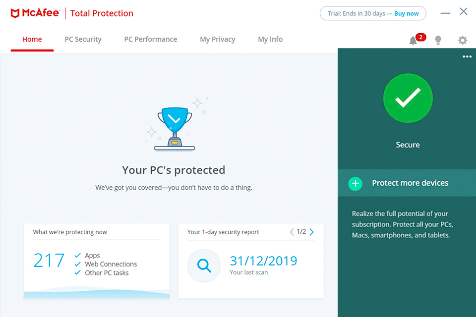 mcafee total protection download interface