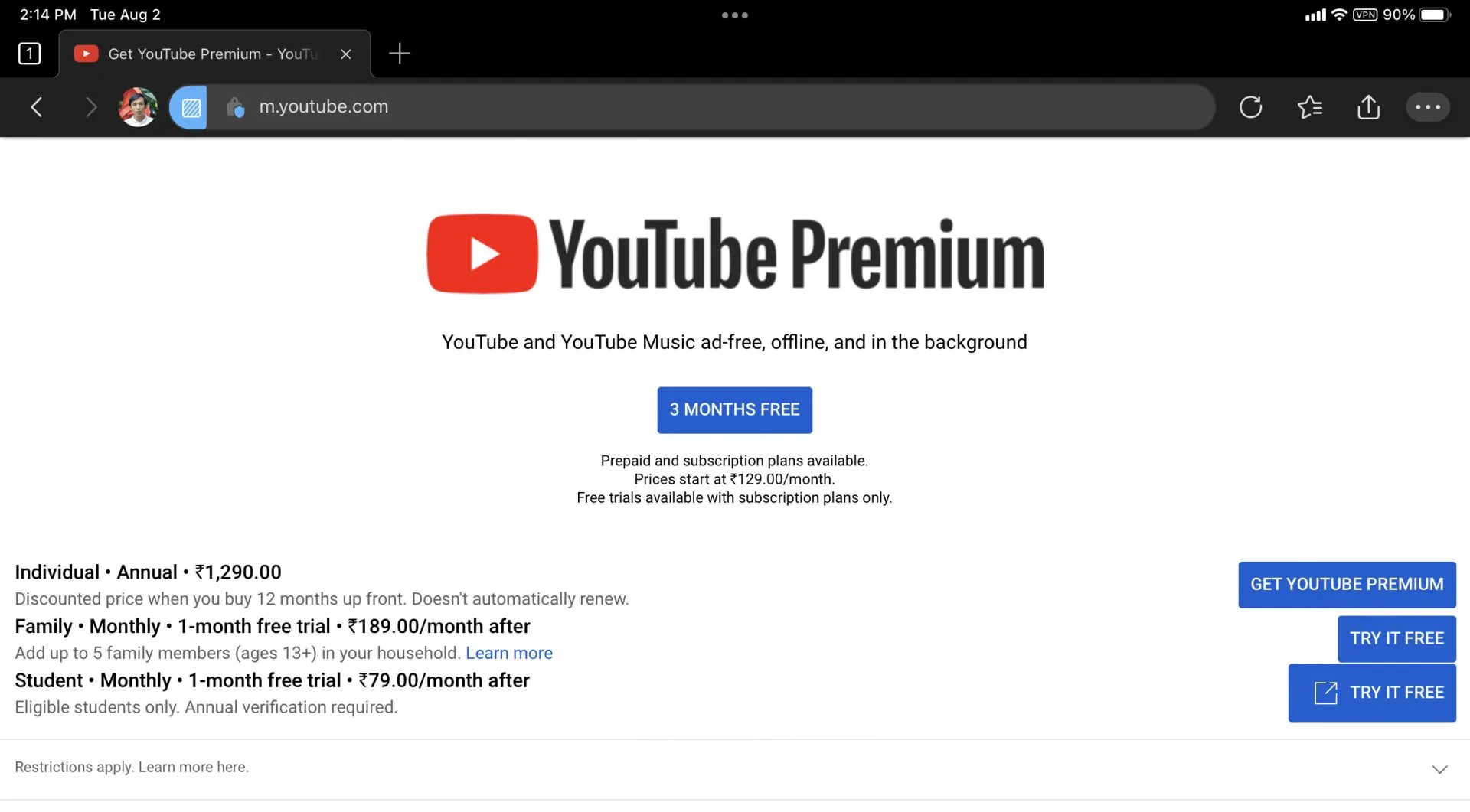 youtube premium vietnam 2